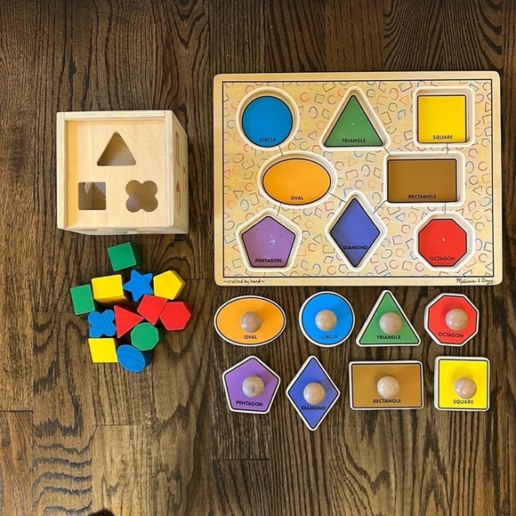 Melissa & Doug Shape Sorting Cube and Jumbo Wooden Geometric Shapes Puzzle - Picture 16 of 16